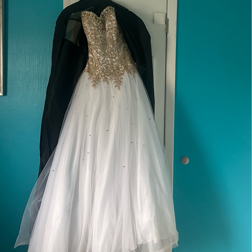 Elegant White and Gold Gown